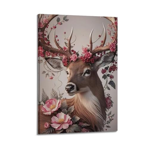 ZLXZPL Büro-Wandgemälde, Kunst-Leinwand-Poster, Tierposter Hirsch mit Blumengeweih, anmutiges Bild, zeigt zarten Charme, dekoratives Gemälde, 20 x 30 cm, Rahmenstil ZLXZPL Büro-Wandgemälde, Kunst-Leinwand-Poster, Tierposter Hirsch mit Blumengeweih, anmutiges Bild, zeigt zarten Charme, dekoratives Gemälde, 20 x 30 cm, Rahmenstil von ZLXZPL