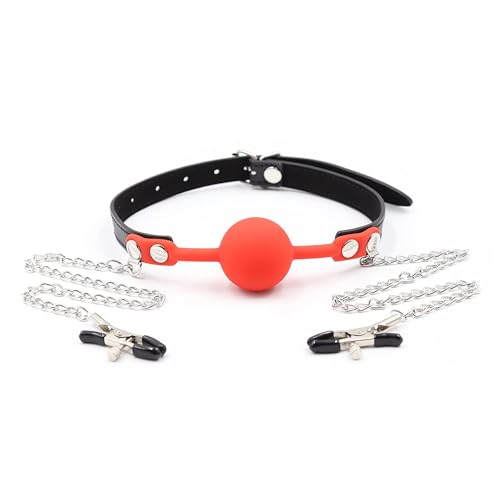 ZLYFCL Ball Gag Mundknebel mit Nippelklemmen Brustwarzen Sex Frauen Silikon Knebel Mouth Gag SM Bondage Nippelklammern Nippel Clamps Sklave Erotik Flirt Spiel Einstellbar Sexspielzeug für Paare von ZLYFCL