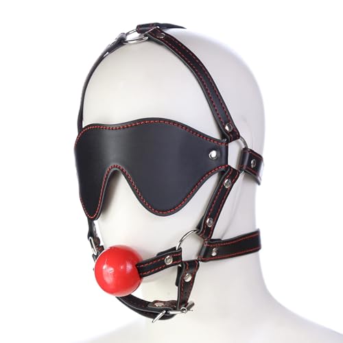 ZLYFCL SM Leder Kopf Harness Augenmaske BDSM Kopfgeschirr mit Mundknebel und Augenbinde Silikon Mouth Gag Ball Bondage Sklaven Fesseln Erotik Fetisch Sexspielzeug für Paare Frauen Männer Extrem von ZLYFCL
