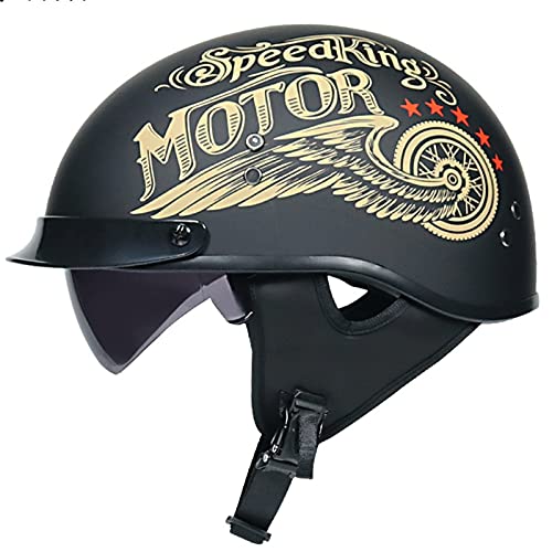 ZLYJ Retro Motorrad Half Shell Helm Jet Helm Brain Cap Pilot Chopper Scooter Helm Mit Visier ECE Zertifizierung G,M(57-58cm) von ZLYJ