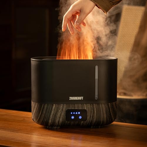 ZMARKRAFT® 3L Luftbefeuchter mit speziellem Flammenlichteffekt, leise Ultraschallbefeuchtung, Top Fill und einstellbarer Nebelstufe, Cool Mist Luftbefeuchter für jede Jahreszeit für Schlafzimmer und von ZMARKRAFT