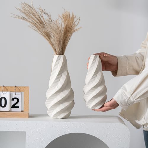ZMARKRAFT Keramikvase | Minimalismus Vase für Blumen | Moderne Deko Vasen | Blumenvase | Gewindete Keramikvasen Wohnzimmer Esstisch Kaminregal Eingangsbereich Büro Einweihungsgeschenk (Weißes, Set) von ZMARKRAFT
