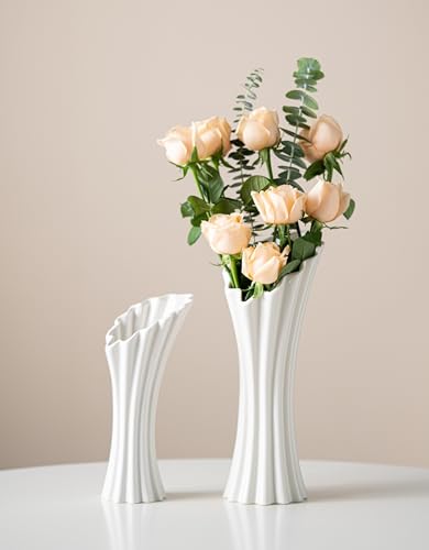 ZMARKRAFT Weiße Keramik Vasen, Moderne Galvanisierte Weiße Vasen, Blumenvasen Modern, Deko Weiß, Porzellan, Deko Hochzeit Weiß, Tischset, Schlafzimmer Moderne (White, Set) von ZMARKRAFT