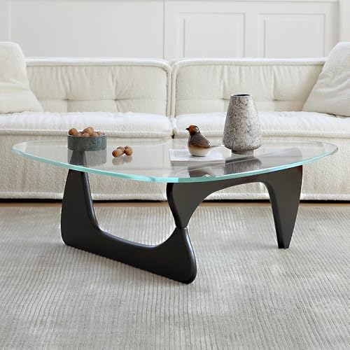 ZMAZHANG Dreieckige Couchtische aus Glas für das Wohnzimmer, Noguchi-Couchtisch, ovaler Couchtisch mit Massivholzsockel, moderner schwarzer Abstrakter Beistelltisch aus Glas aus der Mitte des Jahrhun ZMAZHANG Dreieckige Couchtische aus Glas für das Wohnzimmer, Noguchi-Couchtisch, ovaler Couchtisch mit Massivholzsockel, moderner schwarzer Abstrakter Beistelltisch aus Glas aus der Mitte des Jahrhun von ZMAZHANG