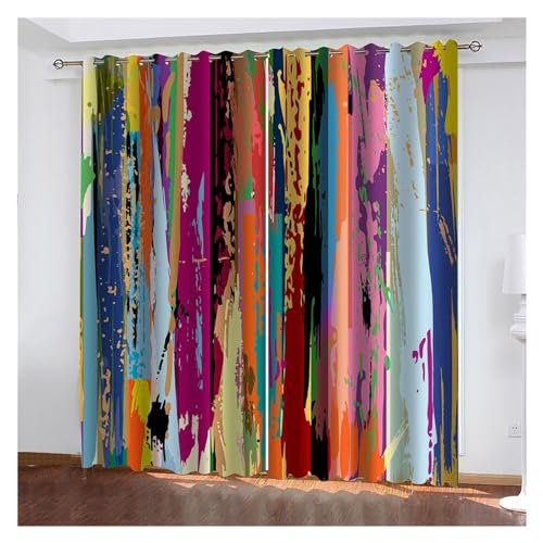 ZMCGNO 3D Moderne Bunte abstrakte Graffiti-Kunst-Design 2 Stück Schattierungsvorhänge Fenstervorhänge for Wohnzimmer Schlafzimmer Dekor Haken(A2,Grommet TOP_W100H240(cm) X2) von ZMCGNO
