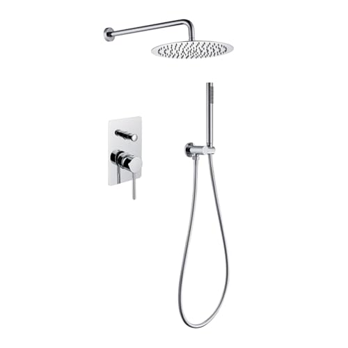 ZMCGNO 8-16 Zoll Regendusche Wasserhahn Komplettset mit Handbrause, quadratischem Plattenstil Badezimmer-Duschmischsystem zur Wandmontage(Sliver,8 inch) von ZMCGNO