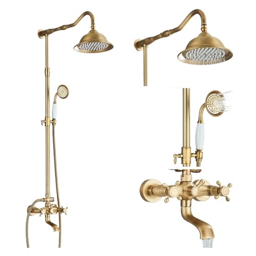 ZMCGNO Antike Messing-Duscharmaturen Wandmontage Regendusche mit Handbrause Schwenkbarer Wannenauslauf Retro-Duschmischbatterie(Model A) von ZMCGNO