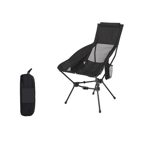 ZMCGNO Camping Moon Chair Ultraleichter Angelklappstuhl mit Kopfstütze for Entspannen, faltbar, for Freizeitreisen, Picknick(Aluminum Black) von ZMCGNO
