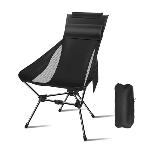 ZMCGNO Camping Moon Chair Ultraleichter Angelklappstuhl mit Kopfstütze for Entspannen, faltbar, for Freizeitreisen, Picknick(Black) von ZMCGNO