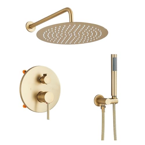 ZMCGNO Gold gebürstete Duscharmaturen Set verdecktes Duschsystem for Badezimmer Regendusche mit Wannenauslauf(2-Way 12inch) von ZMCGNO