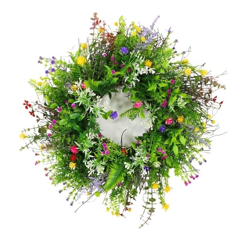ZMCGNO Künstlicher für die Haustür 40cm Künstlicher Wildblumenkranz Handgemachter bunter Frühlings-Sommer-Blumenkranz Hintergrundwand Fenster Haustür Hochzeitsdeko(40cmE2) von ZMCGNO
