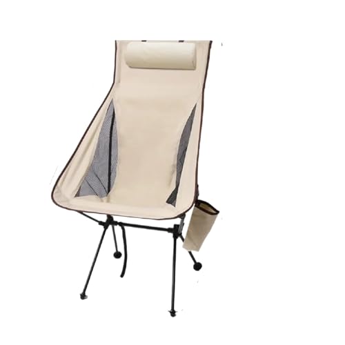 ZMCGNO Tragbarer Klapp-Campingstuhl mit Kopfstütze, leichte Touristenstühle, Angelstuhl aus Aluminiumlegierung, Outdoor-Möbel(Beige) von ZMCGNO