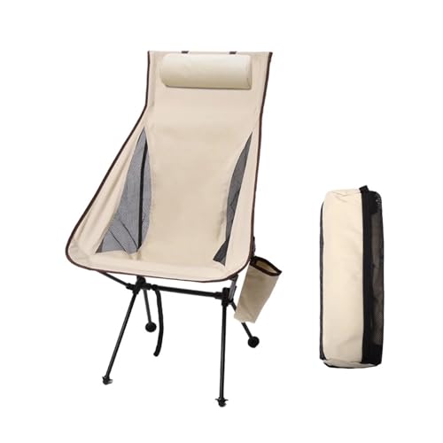 ZMCGNO Tragbarer Klapp-Campingstuhl mit Kopfstütze, leichte Touristenstühle, Angelstuhl aus Aluminiumlegierung, Outdoor-Möbel(Beige) von ZMCGNO