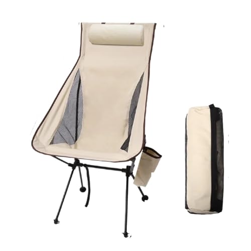 ZMCGNO Tragbarer Klapp-Campingstuhl mit Kopfstütze, leichte Touristenstühle, Angelstuhl aus Aluminiumlegierung, Outdoor-Möbel(Beige) von ZMCGNO