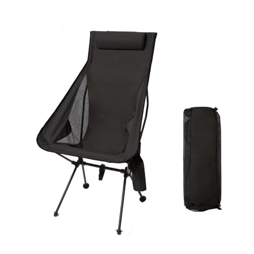 ZMCGNO Tragbarer Klapp-Campingstuhl mit Kopfstütze, leichte Touristenstühle, Angelstuhl aus Aluminiumlegierung, Outdoor-Möbel(Black) von ZMCGNO