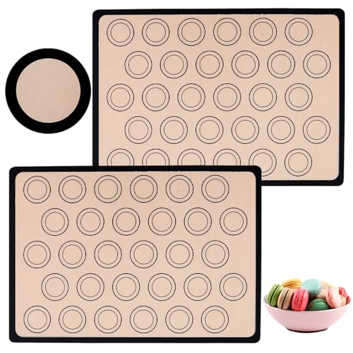 2Blätter Backmatte Macarons Silikon Backmatte Macarons Backunterlage Silikonmatte BPA Frei Rechteckig Backmatte Antihaft Matte für Makronen Keks Brot Pizza 42×29.5CM von ZMDMAH