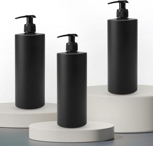 3 Stück Seifenspender Schwarz Matte 500ml Leere Pumpflasche Duschgel Spender Shampoo Flaschen Minimalistischer Luxus Pumpspender für Flüssigseife mit 20 Wasserdichten Etiketten von ZMDMAH