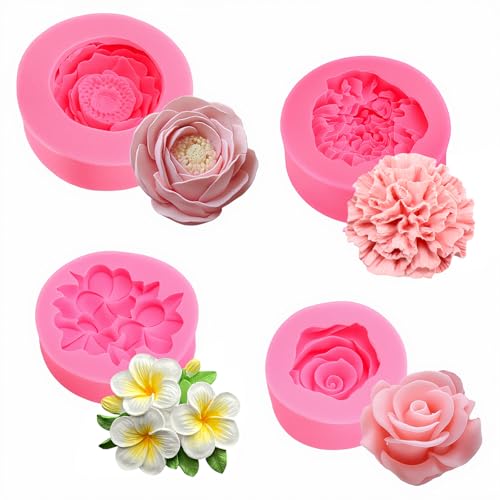 4 Stück Silikonformen Gießformen Blumen – Silikonform Kerzen Rose Pfingstrose Nelke Gardenie – Kerzenformen zum Gießen DIY Kunstharz Seife Backen von ZMDMAH
