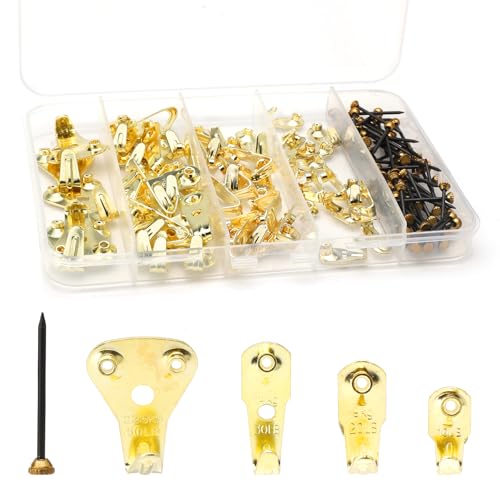 Bilderhaken Schwerlast Bildaufhänger Set mit Schwarzen Kupferkappennägeln 4 Größen 10-50 lbs für Rahmen Spiegel Gemälde und Dekoration 25-Teiliges Set(120pcs) von ZMDMAH