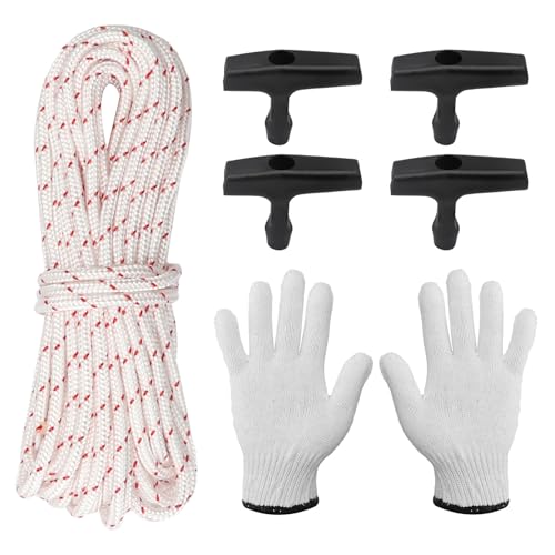 ZMDMAH 10 Meter Starterseil Rasenmäher, 4 Pcs Startgriff, Arbeitshandschuhe, 4 mm Rücklaufstarterseil Ersatz-Starterseil für Rasenmäher Kettensäge Trimmer Kantenschneider Freischneider Motorteile von ZMDMAH