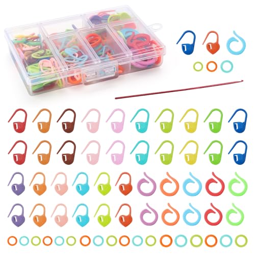 ZMDMAH 185 Stück Maschenmarkierer, 4 Stile Maschenmarkierer Stricken Set, Maschenmarkierer HäKeln, Stitch Marker, HäKelzubehöR, StrickzubehöR, HäKel Set für Diy HäKel Basteln und HäKeln von ZMDMAH