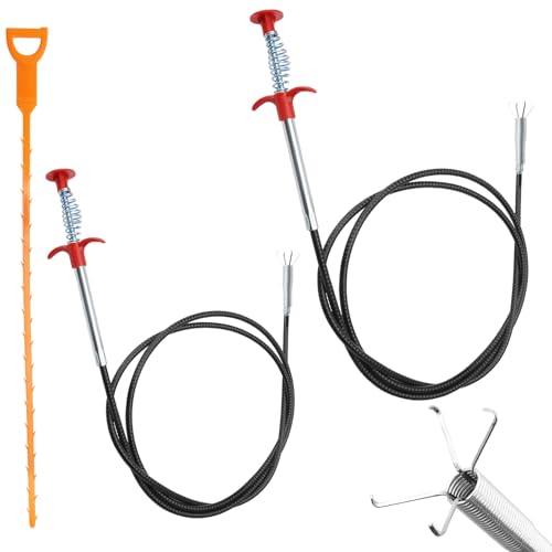 ZMDMAH 2 Stück 2m & 90cm Greifer Flexibel Krallengreifer Rohrreinigungsspirale Abflussspirale Greifer Zange Teleskop Drain Cleaner Toiletten Spirale Teleskopgreifer für Küche, Bad, Abwasserkanäle von ZMDMAH