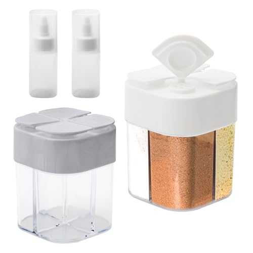 ZMDMAH 2 Stück Gewürzstreuer Camping, Transparent Kunststoff 4 in 1 Gewürzstreuer mit Deckel Gewürzbehälter, Gewürzdosen für Camping-Grillpartys Ausflüge und Exkursionen im Freien Camping Geschirr von ZMDMAH