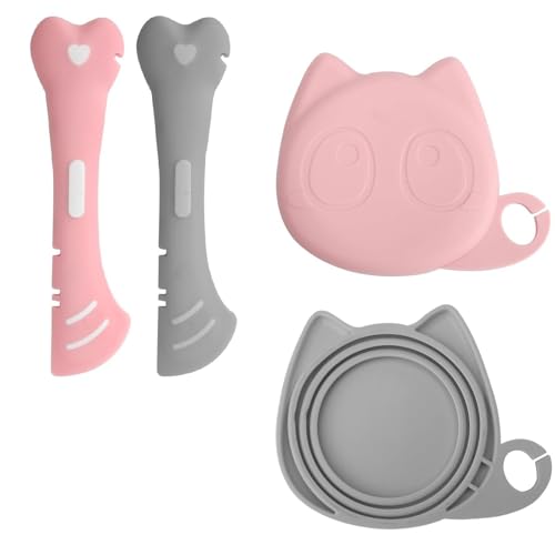 ZMDMAH 2 Stück Katzenfutter Löffel Set, Multifunktions Katzenpfoten Dosenöffner und BPA-freie Silikonhülle für Tiernassfutter, Futterlöffel für Haustiere Katzen Hund Tiernassfutter Futterdose von ZMDMAH