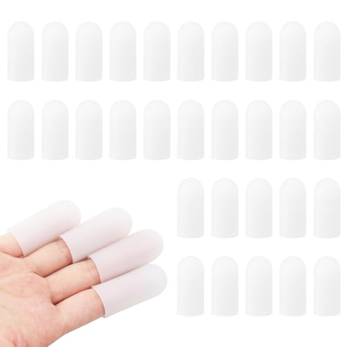 ZMDMAH 30 Stück Fingerschutz Silikon Gel Finger Sleeves Gummi-Fingerkuppenschutz Wasserdicht Daumenschutz Fingerschutz Bei Verletzung für Triggerfinger Handekzem Fingerarthritis Fingerknacken (Weiß) von ZMDMAH