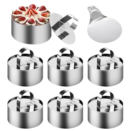 ZMDMAH 6 Stück Dessertringe Edelstahl 8cm Servierringe Backring Tortenring Klein Speiseringe mit 6 Deckeln und 1 Heber für Die Herstellung von Mousse-Kuchen, Keksen und Pudding von ZMDMAH
