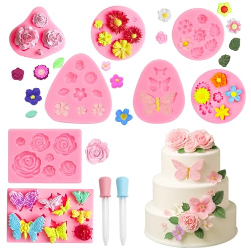 ZMDMAH 8 Pcs Silikonform Blumen, Blume Silikon Seifen Form, Silikon Kuchenform Set Mini Rosen Kleine Gänseblümchen Silikonform Fondant Formen für Schokolade Zuckerguss Schokolade Gelee Kerzen Seife von ZMDMAH