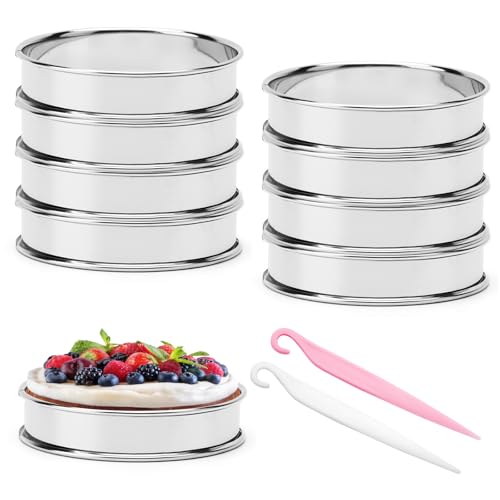 ZMDMAH Crumpet Ringe 8 Stück Pancake Form Backringe Tortenring Pfannkuchen-Muffinring aus Edelstahl Burger-Kreise Spiegelei-Formen für Pfannkuchen Eier Muffins (10 cm)+ 2 Tortenentformungsmesser von ZMDMAH