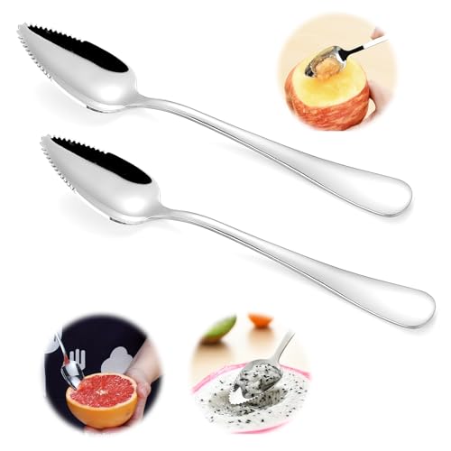 ZMDMAH Grapefruitlöffel, Silber Kiwi Spoon aus Edelstahl, Löffel Mit Zacken Fruchtlöffel Dessertlöffel Spülmaschinengeeignet für Kiwi, Äpfel, Grapefruits von ZMDMAH