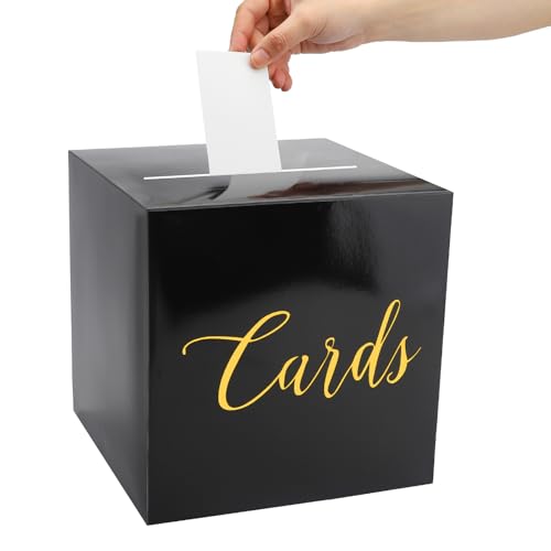 ZMDMAH Kartenbox Hochzeit Geschenkbox Geldbox Geburtstag Geschenkbox Hochzeit Box mit Schlitz mit 10 Stück Grußkarten für Hochzeit Geburtstage Abschlussfeiern Jubiläum Babypartys Partydeko Schwarz von ZMDMAH