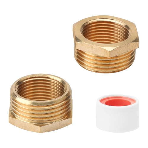 ZMDMAH Premium 1 auf 3/4 Zoll Messing Reduzierstück AG/IG Reduzierung mit Bewässerungsfugenband, Außengewinde auf Innengewinde Nippel, Gewindefitting für Wasserleitungen von ZMDMAH
