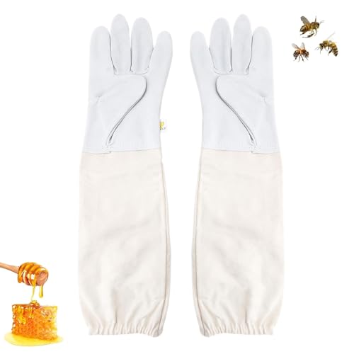 ZMDMAH Weiß Imker Handschuhe aus Ziegenleder, Imkerhandschuhe Stichfest Geeignet für Männer Frauen und Kinder Imkerei Zubehör,Handschuhe Imker,Imker zubehör,Imkerhandschuhe Leder für die Gartenarbeit von ZMDMAH