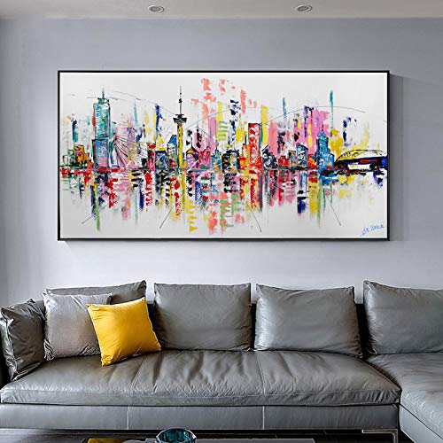 Abstrakte Wandkunst Bunte Stadtbilder Leinwand Keuchende Landschaft Poster Und Drucke Wandkunst Für Wohnzimmer Wohnkultur 40x80cm (16x32in) Mit Rahmen von ZMFBHFBH