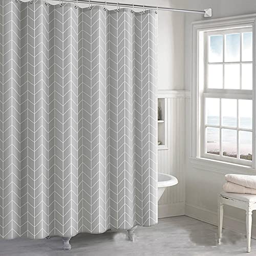 Grauer Duschvorhang, Grauer Langer Duschvorhang mit modernem Streifendruck, Textil Wasserdicht Shower Curtains Badewanne Waschbar mit 12 Haken 220x220cm(WxH) showercurtain von ZMFBHFBH