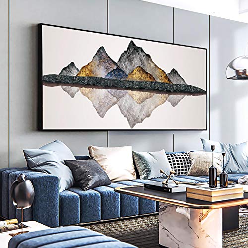 Große Größe Goldener Berg Stein Moderne Abstrakte Home Leinwand Gemälde Drucken Poster Ölgemälde Für Wohnzimmer 85x170 cm (33x67 Zoll) Mit Rahmen von ZMFBHFBH