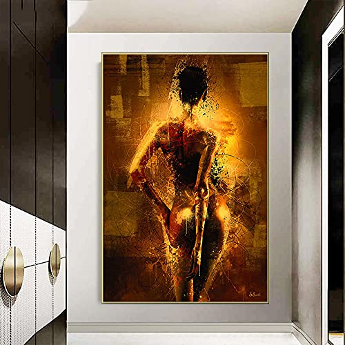 Leinwand Gemälde Gold und Rot Nacktes Paar Abstrakte Kunst Poster Straßenwand Graffiti Moderne Kunst Dekoration Bild 60x100cm (24x39in) Mit Rahmen von ZMFBHFBH