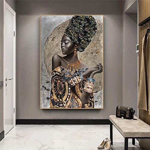 Poster und Drucke Gerahmte Wandkunst Afrikanische Schwarze Frau Leinwand Malerei Abstrakte Afrikanische Mädchen Bilder Für Wohnzimmer 80x110cm (32x43in) Mit Rahmen von ZMFBHFBH