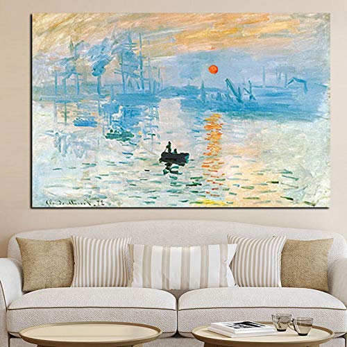 Posterdruck Claude Monet Impression Sunrise Berühmte Landschaft Ölgemälde auf Leinwand Kunst Wandbild für Wohnzimmer 60x100cm (24x39in) Mit Rahmen von ZMFBHFBH