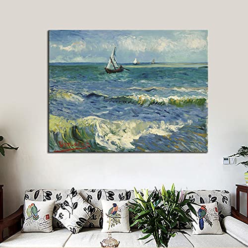 Vincent Van Gogh Ölgemälde - Segelboot Ölgemälde Van Gogh Seascape Gerahmte Wandkunst Dekor Gemälde Für Wohnzimmer 60x80cm (24x32in) Mit Rahmen von ZMFBHFBH