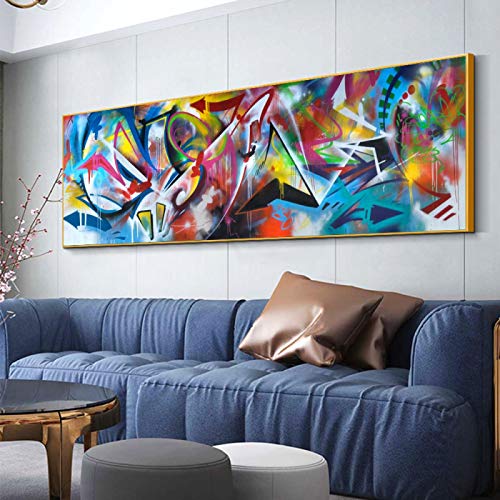 Wandkunst Malerei Abstrakte Leinwand Drucke Street Graffiti Poster und Drucke Wandbild für Wohnzimmer Dekoration 50x150cm (20x59in) Mit Rahmen von ZMFBHFBH