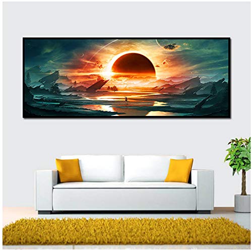 ZMFBHFBH Bild Wand Poster Kunstdruck Erstaunliches Universum Schwarzes Loch Sonnenfinsternis Natürliche Landschaft Wand für Wohnzimmer Dekor 50x150cm (19.7"x59.1) Kein Rahmen von ZMFBHFBH