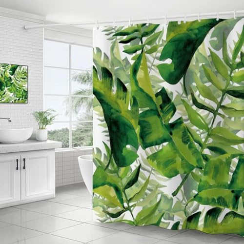 ZMFBHFBH Exquisiter wasserdichter Duschvorhang mit Pflanzendruck und Haken, Badezimmer-Dekor, Duschvorhang aus Polyesterstoff, Badezimmer-Vorhang, 200 x 220 cm (B x H), Badezimmer-Vorhang von ZMFBHFBH
