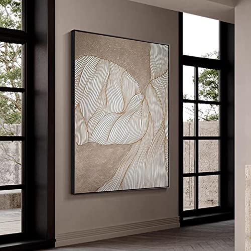 ZMFBHFBH Große Dekoration Wandkunst Zeichnung für Wohnzimmer Abstrakte Ölgemälde mit Linie und Texturen Kunstwerk Bild 70x100cm (28x39in) mit Rahmen von ZMFBHFBH