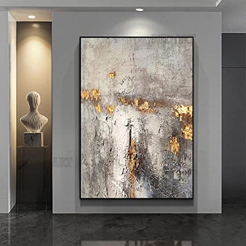 ZMFBHFBH Großes zeitgenössisches abstraktes gerahmtes Wandkunstbild, goldene Folie, Ölgemälde auf Leinwand, Schlafzimmer, Heimdekoration, 60 x 105 cm (24 x 41 Zoll) mit Rahmen von ZMFBHFBH