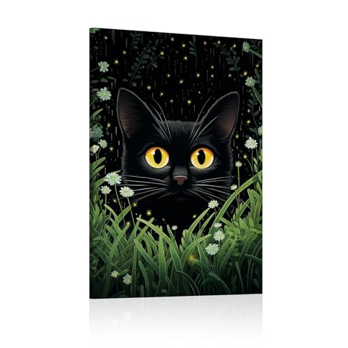 ZMFBHFBH Schwarze Katzenbilder, rustikales Katzendekor, Leinwandgemälde, lustiges schwarzes Katzenposter, moderne Dekorationen, gerahmtes Kunstwerk für Badezimmer, 30 x 50 cm/(12" x 20") mit Rahmen von ZMFBHFBH