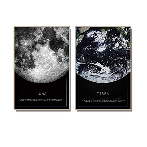 ZMFBHFBH Wandkunst Gemälde Bild Schwarz-Weiß-Poster des Mondes Erde aus dem Weltraum Wohnzimmer Dekor Wand Skandinavisch 30x40cmx2pcs Kein Rahmen gesehen von ZMFBHFBH